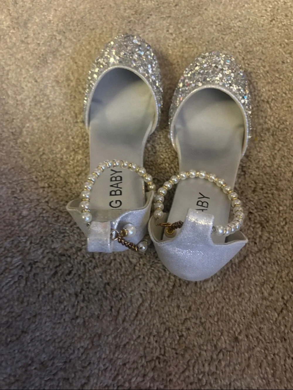 MG Baby Silver Glitter Pearl Strap Flats size 3